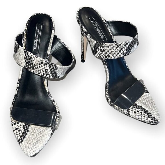 TRANSPARENT band snakeskin print double straps heeled mules size 7 - Picture 3 of 14